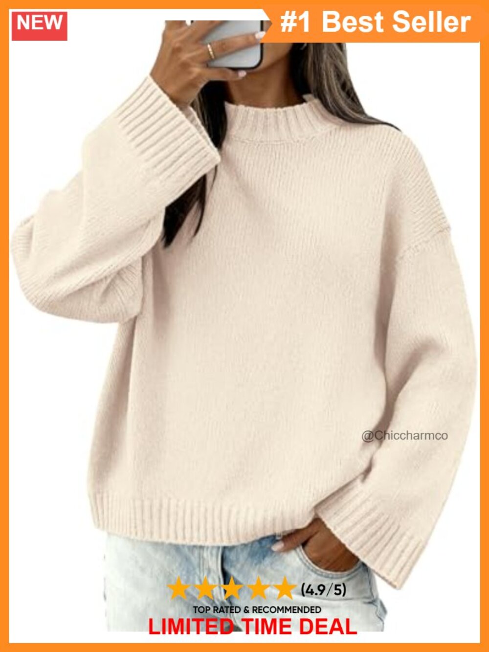 Womens Crewneck Loose Fit Long Sleeve Ribbed Knit Pullover Sweater